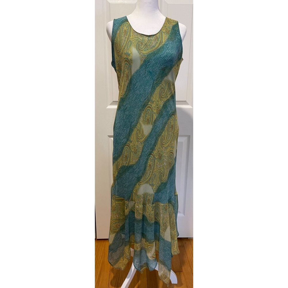 Vtg Y2K JMB Signature Sheer Paisley Hanky Hem Maxi Dress Size M Boho Indie Fairy